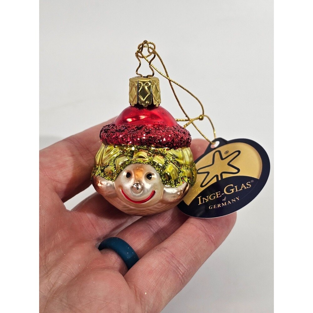 VINTAGE Inge-Glas‎ Blown Glass Christmas Tree Ornament Santa Turtle W Hat NEW